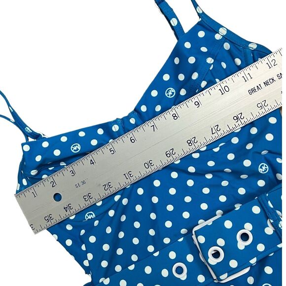 Michael Kors Swimsuit 6 Blue Polka Dot Belted Underwire One Piece Rockabilly Fun - Picture 8 of 12